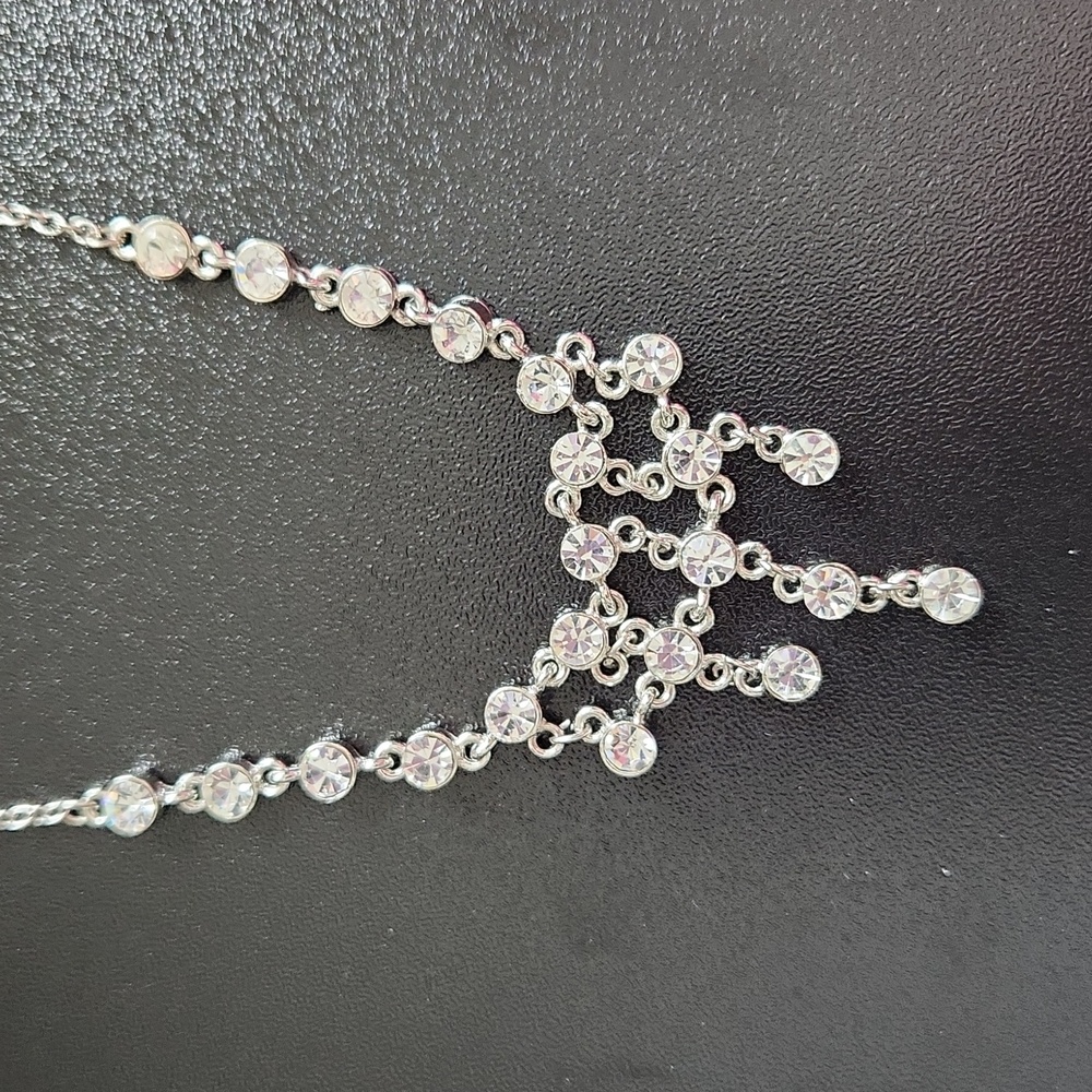 VCLM adjustable rhinestone necklace silver chain prom wedding - Picture 2 of 3